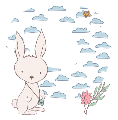 grafika - masaż królika - królik i motylek