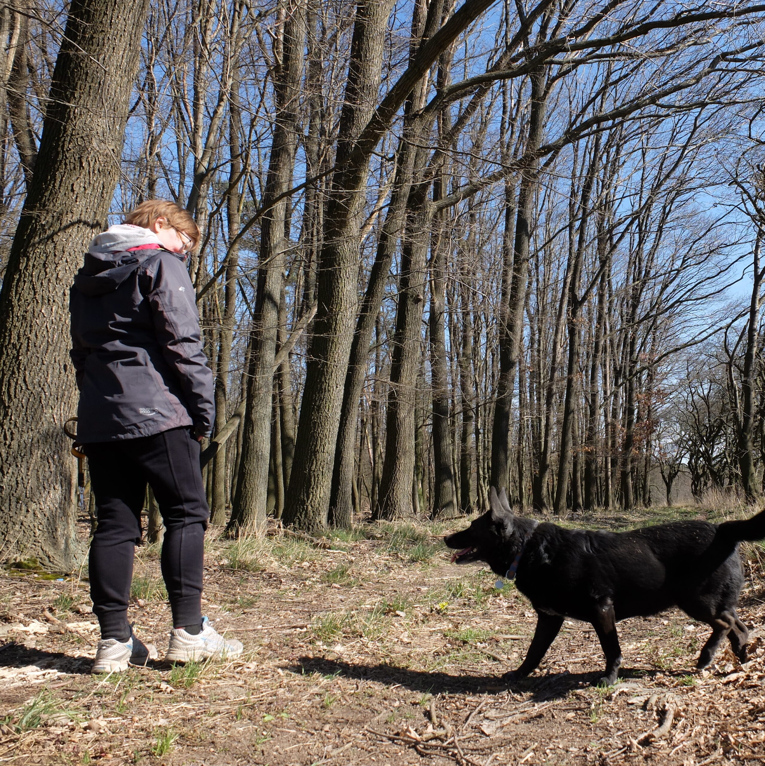 zdjęcie: Marta i Gandzia na spacerze w lesie na stronie masaż psów GaSa
