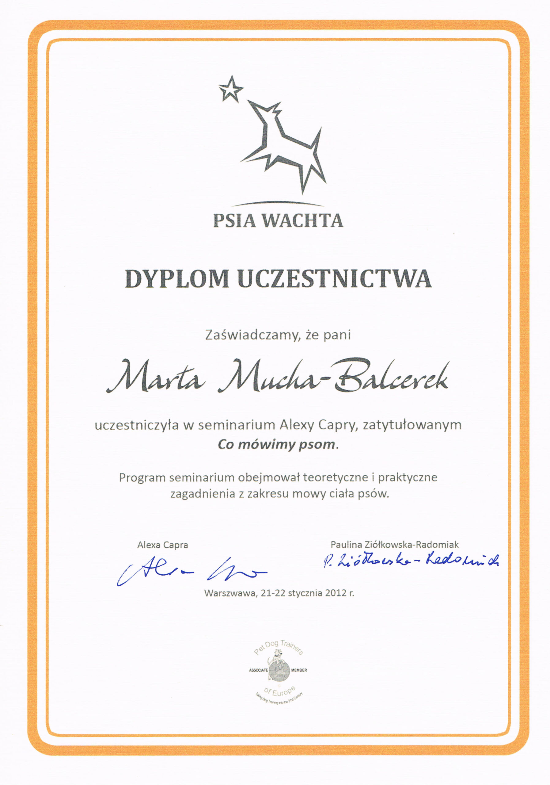 certyfikat psia wachta Mucha-Balcerek