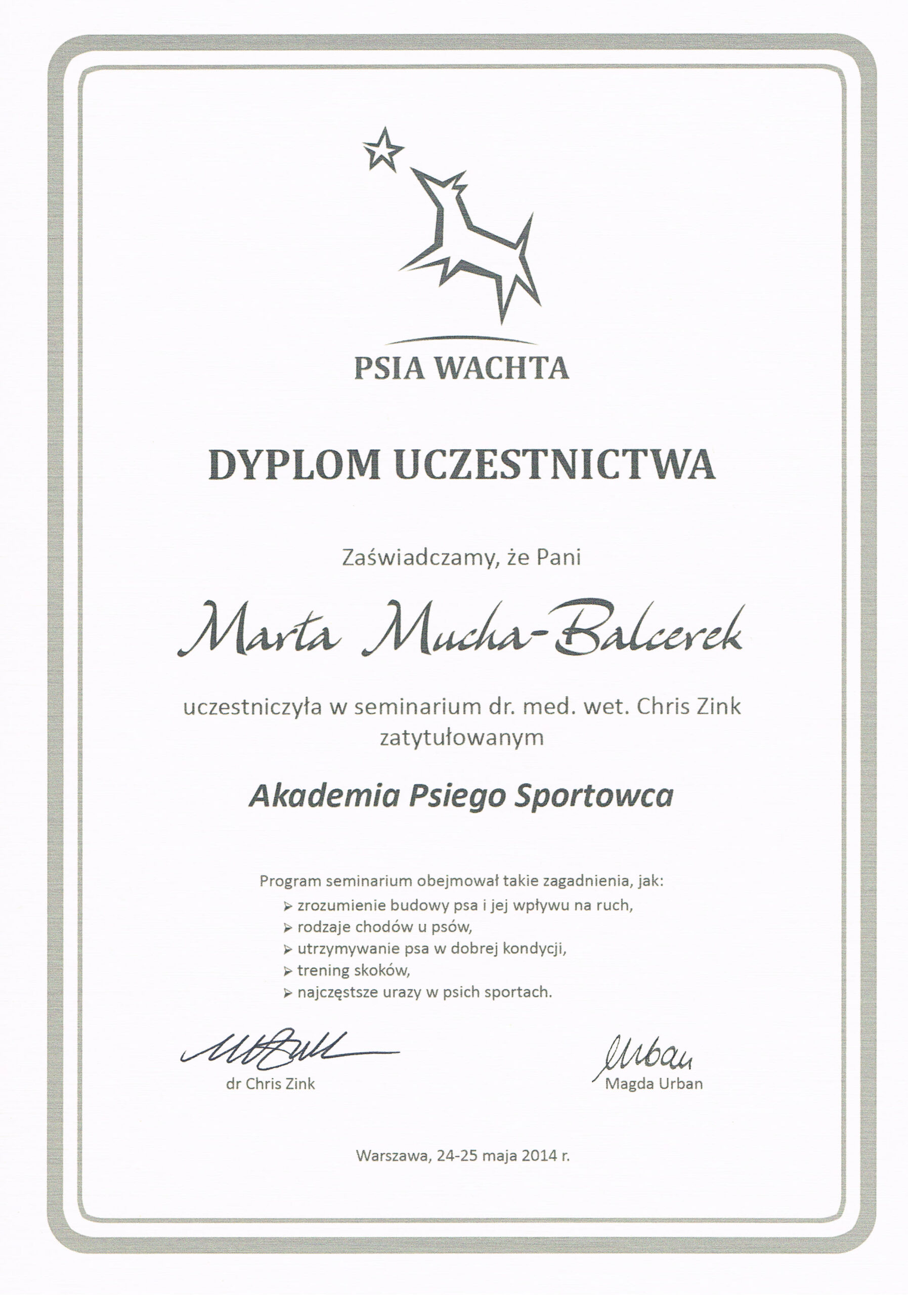 certyfikat psia wachta Mucha-Balcerek