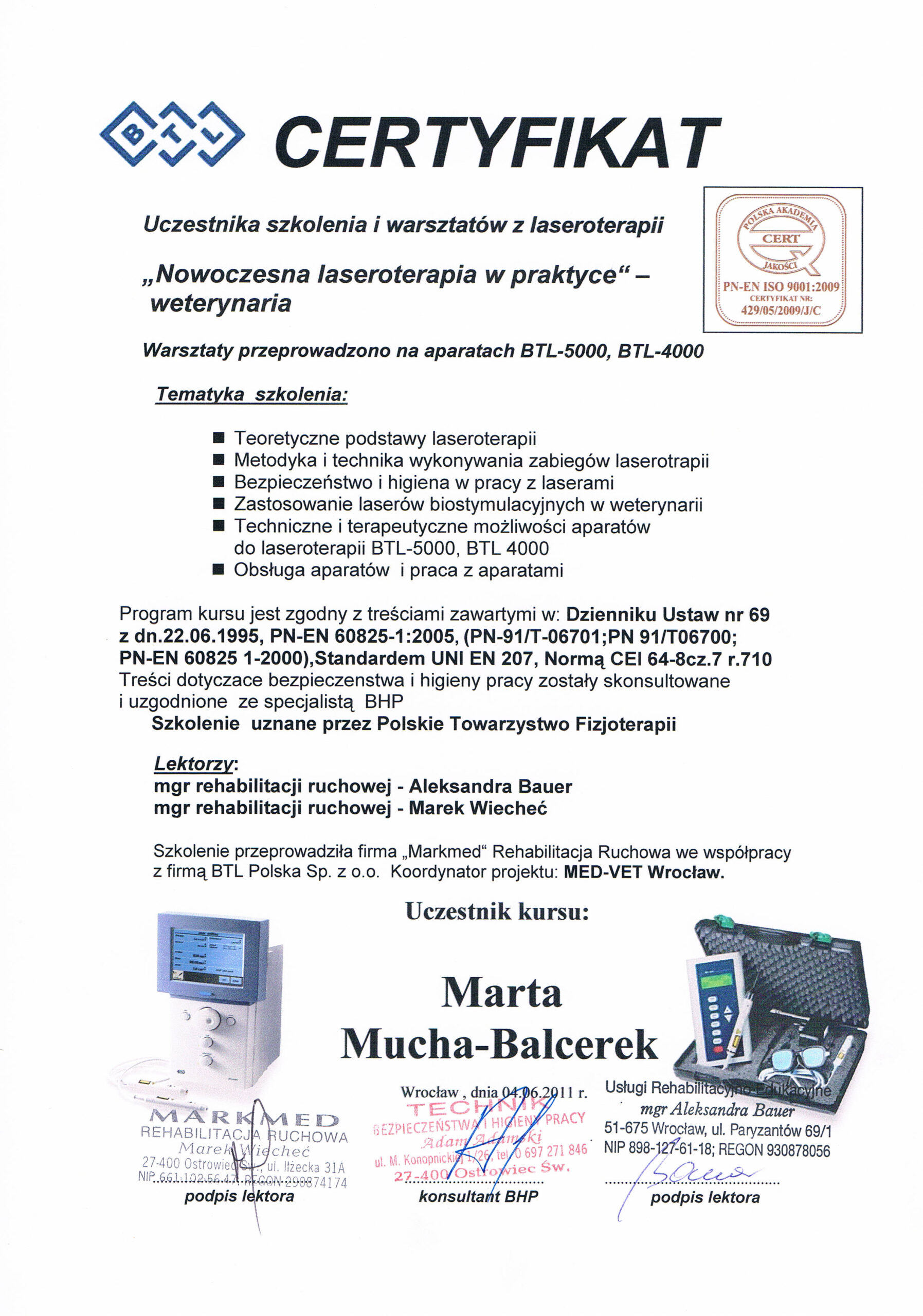 btl certyfikat Mucha-Balcerek