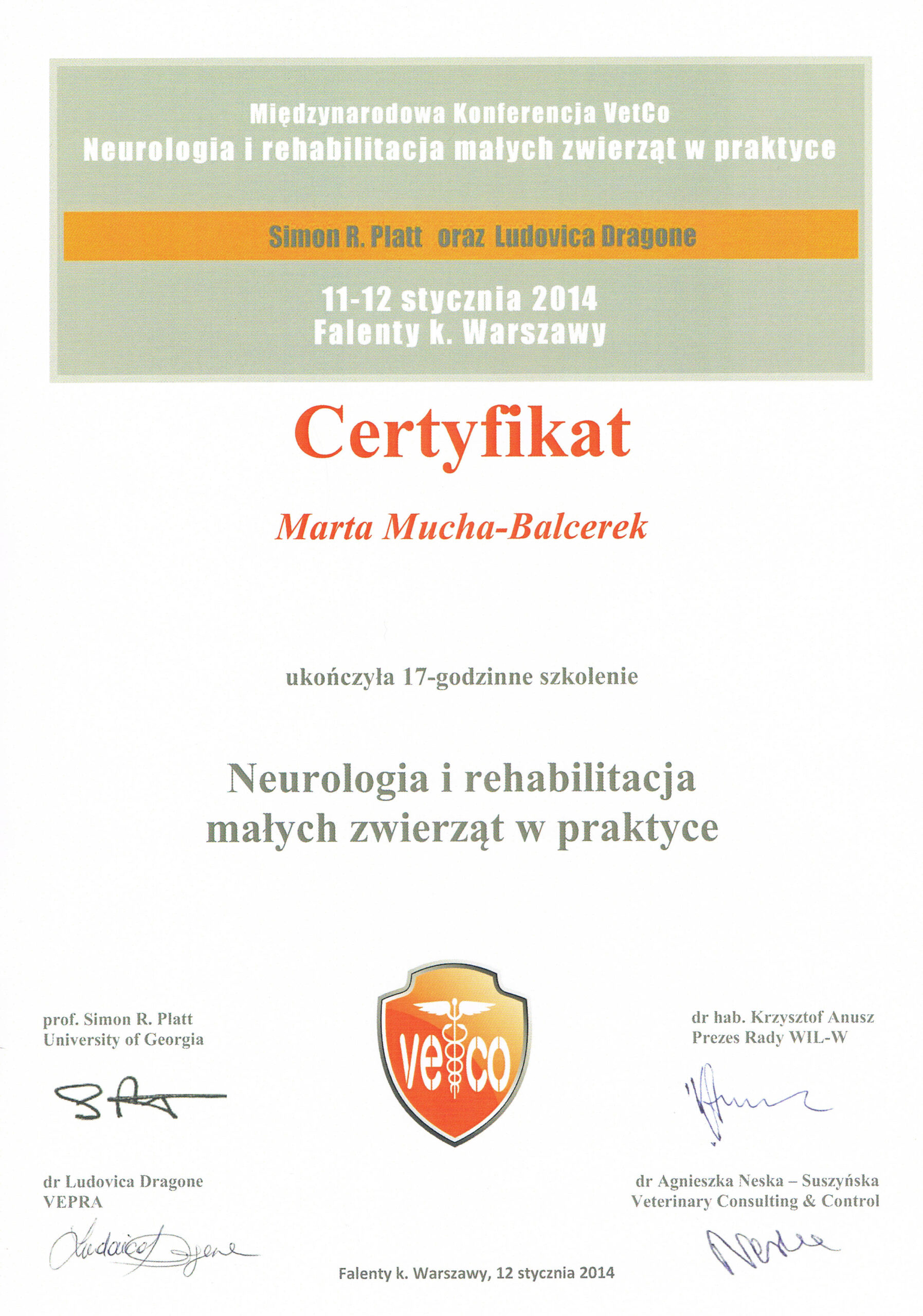 certyfikat vetco Mucha-Balcerek