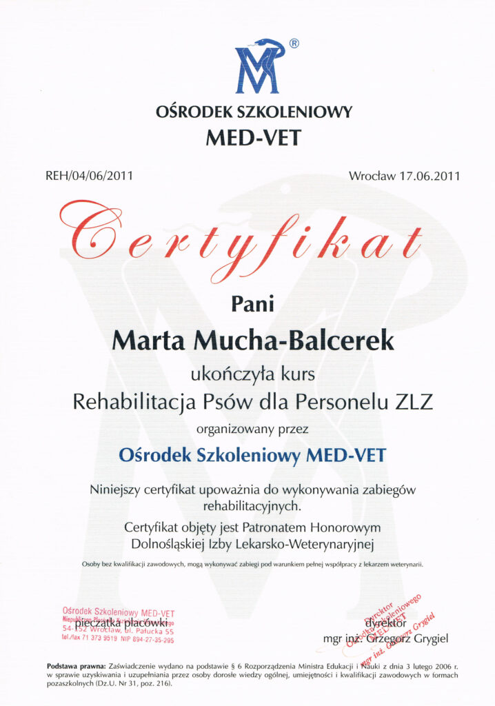 certyfikat med-vet Mucha-Balcerek