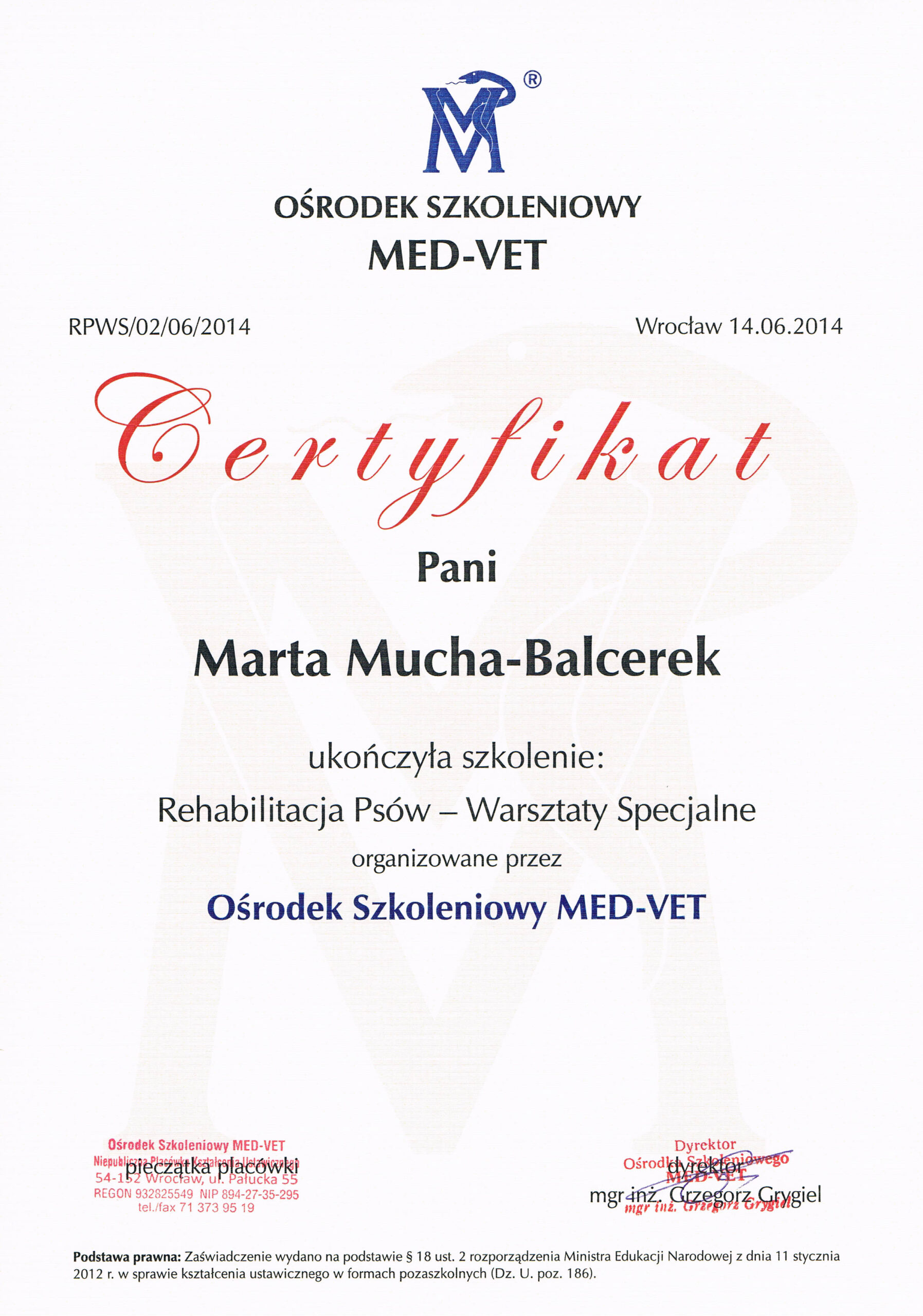 certyfikat med-vet Mucha-Balcerek