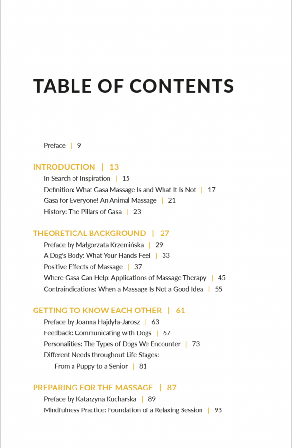 massage for dogs book table of contents